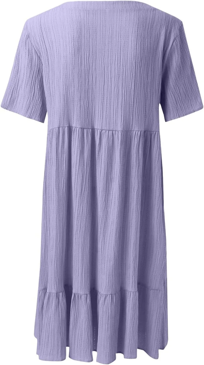 Summer Dresses for Women 2025 Plus Size Short Sleeve V Neck Mini Dress Casual Flowy Swing Boho Beach Vacation Dress