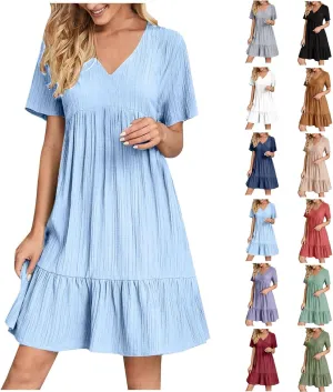 Summer Dresses for Women 2025 Plus Size Short Sleeve V Neck Mini Dress Casual Flowy Swing Boho Beach Vacation Dress