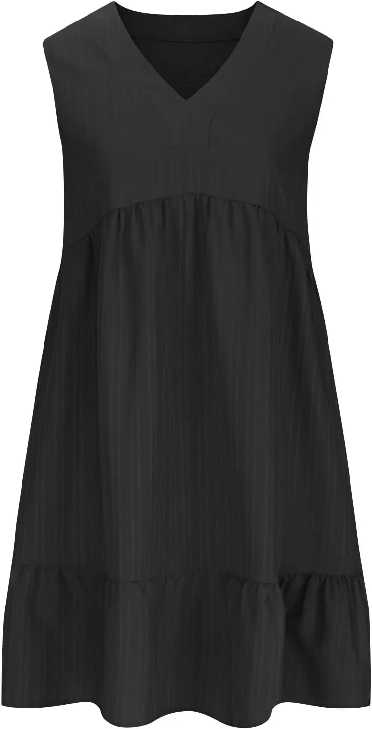 Summer Dresses for Women 2025,Flowy Petite Sun Dress Casyal V Neck A Line Beach Vacation Midi Dresses Trendy Outfits