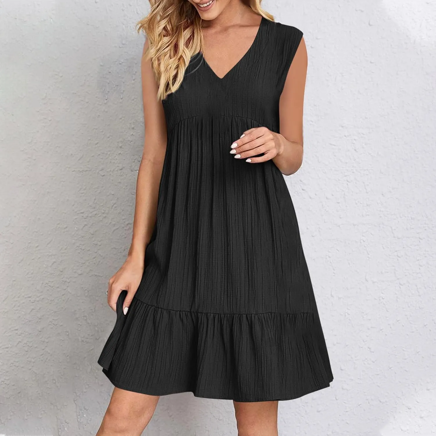 Summer Dresses for Women 2025,Flowy Petite Sun Dress Casyal V Neck A Line Beach Vacation Midi Dresses Trendy Outfits