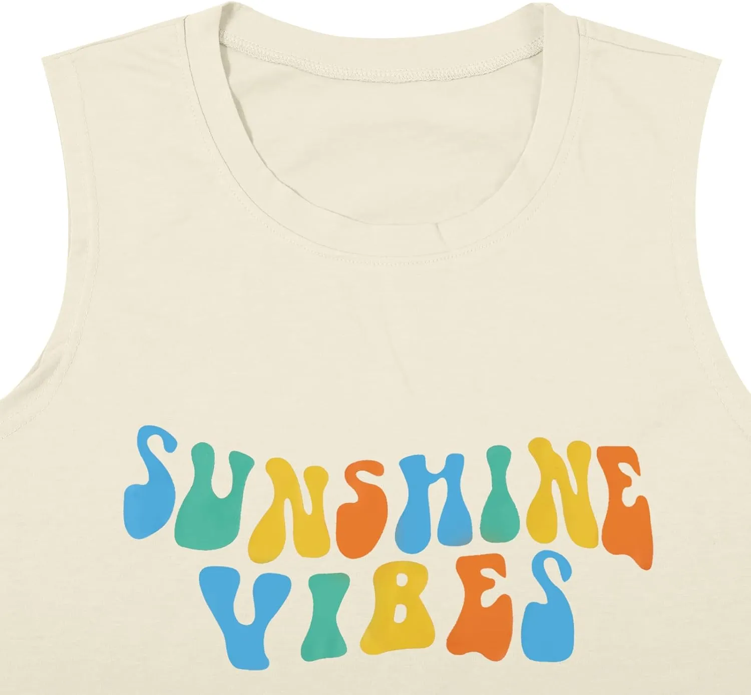 Sunshine Vibes Letter Print Vest T Shirt Women's Summer Sleeveless Graphic Tank Tops Casual Loose Workout Tees