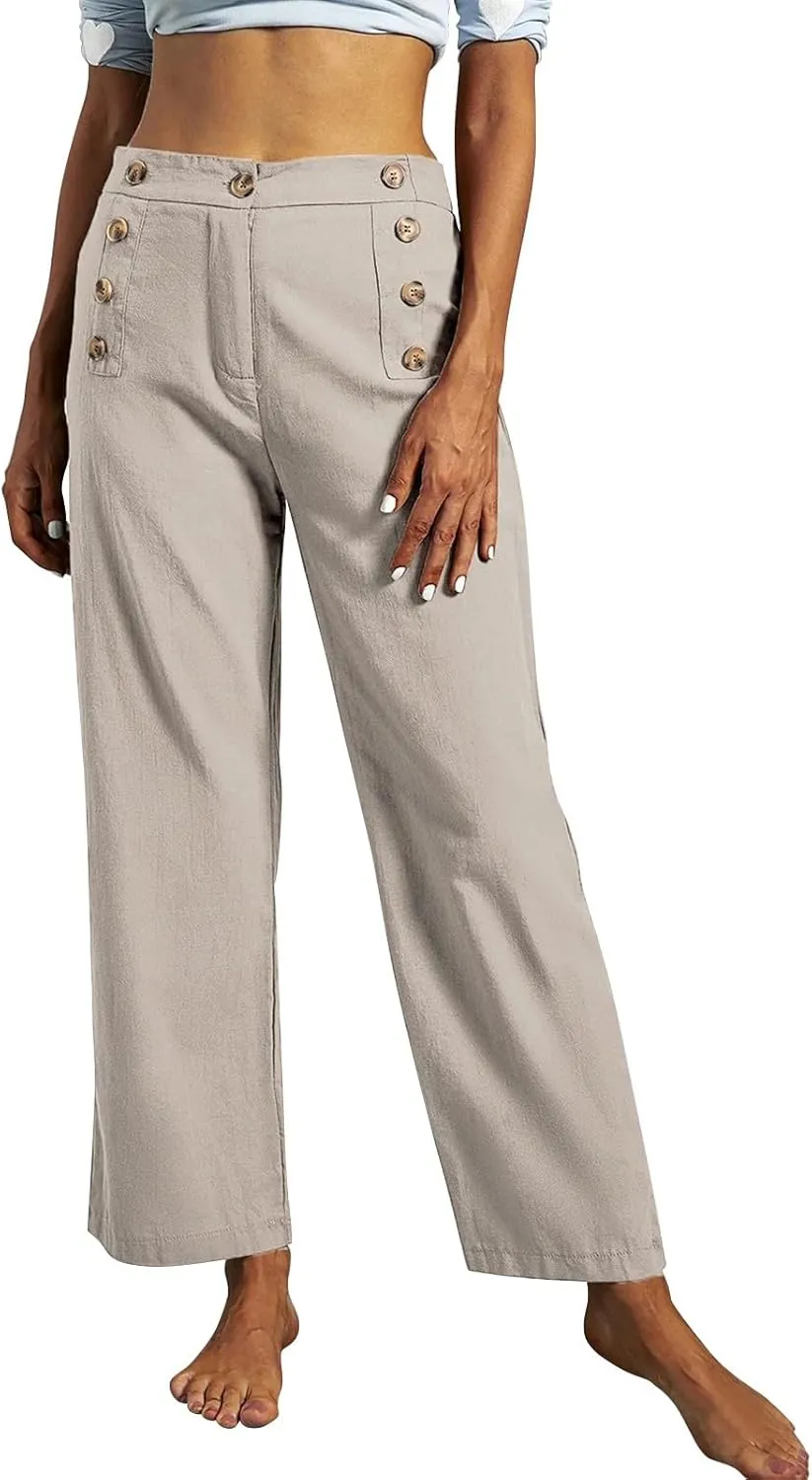 Sweats for Women Long Drawstring Casual Linen Elastic Women Leg Solid Cotton Pants Sports Athletic Lounge Pants with