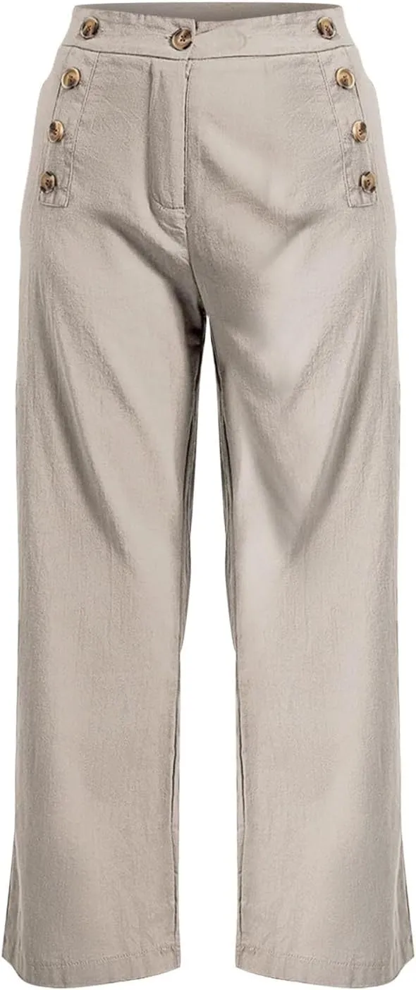 Sweats for Women Long Drawstring Casual Linen Elastic Women Leg Solid Cotton Pants Sports Athletic Lounge Pants with