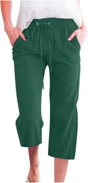 TARIENDY Stretchy Capris for Women Women's high Waist Wide Leg Capris 2025 Summer Casual Outfits Elastic Drawstring Pants