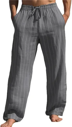 Thatrich Stretch Linen Pants Men Breathable Quick Dry Pant for Beach Jogging Yoga Elastic Waist Baggy Fit Trouser Comfy Slack
