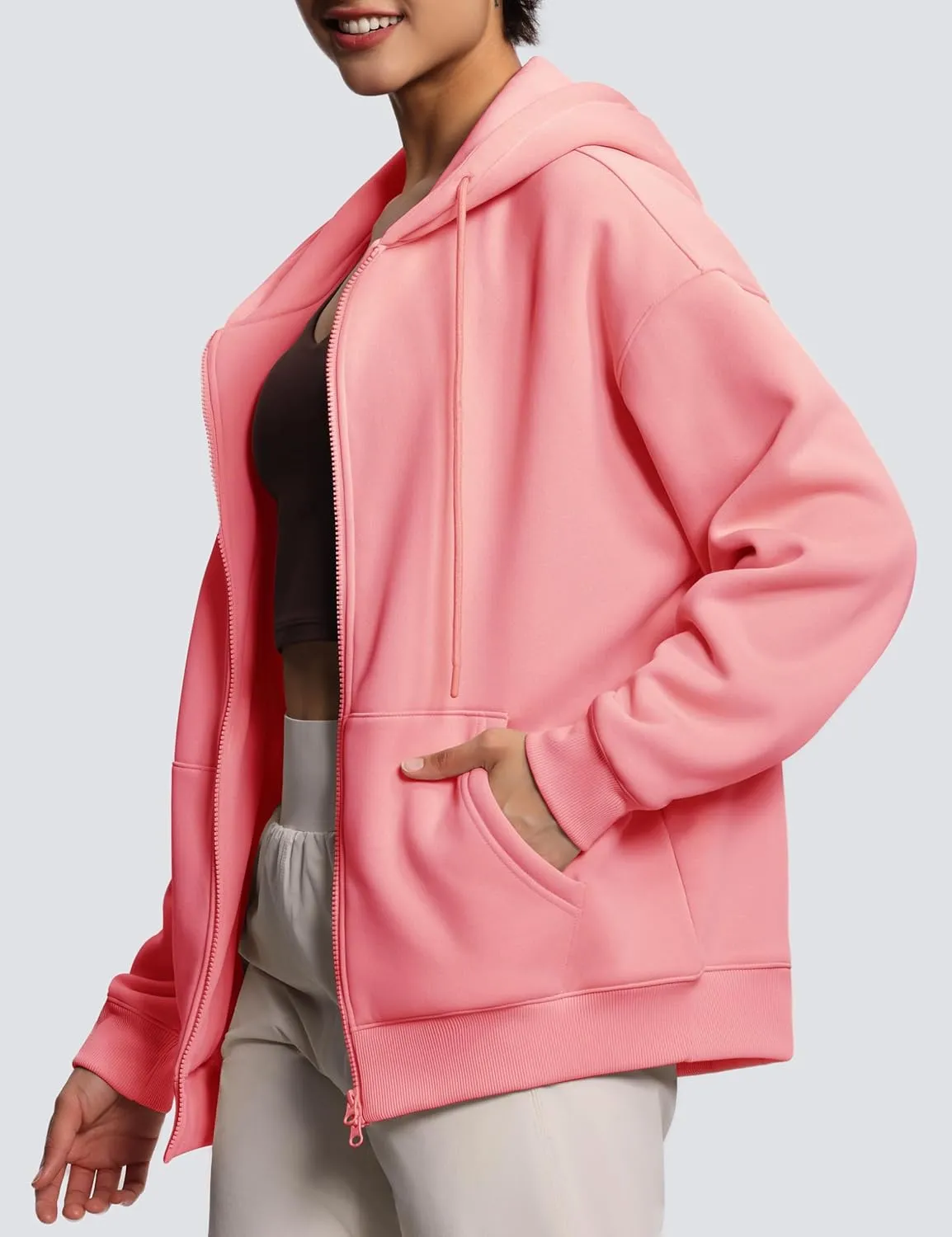 THE GYM PEOPLE Womens Oversized Fleece Hoodies Full-Zip Workout Lounge Hooded Coats Fall Tops with Pockets Drawstring