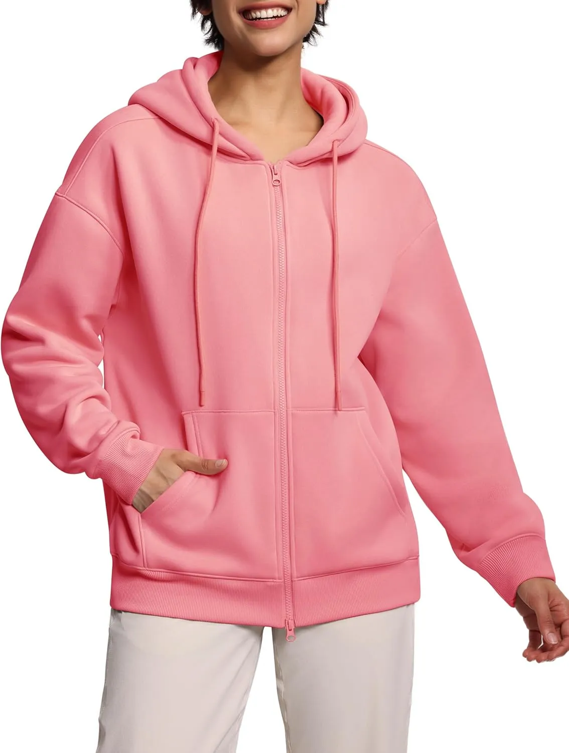 THE GYM PEOPLE Womens Oversized Fleece Hoodies Full-Zip Workout Lounge Hooded Coats Fall Tops with Pockets Drawstring