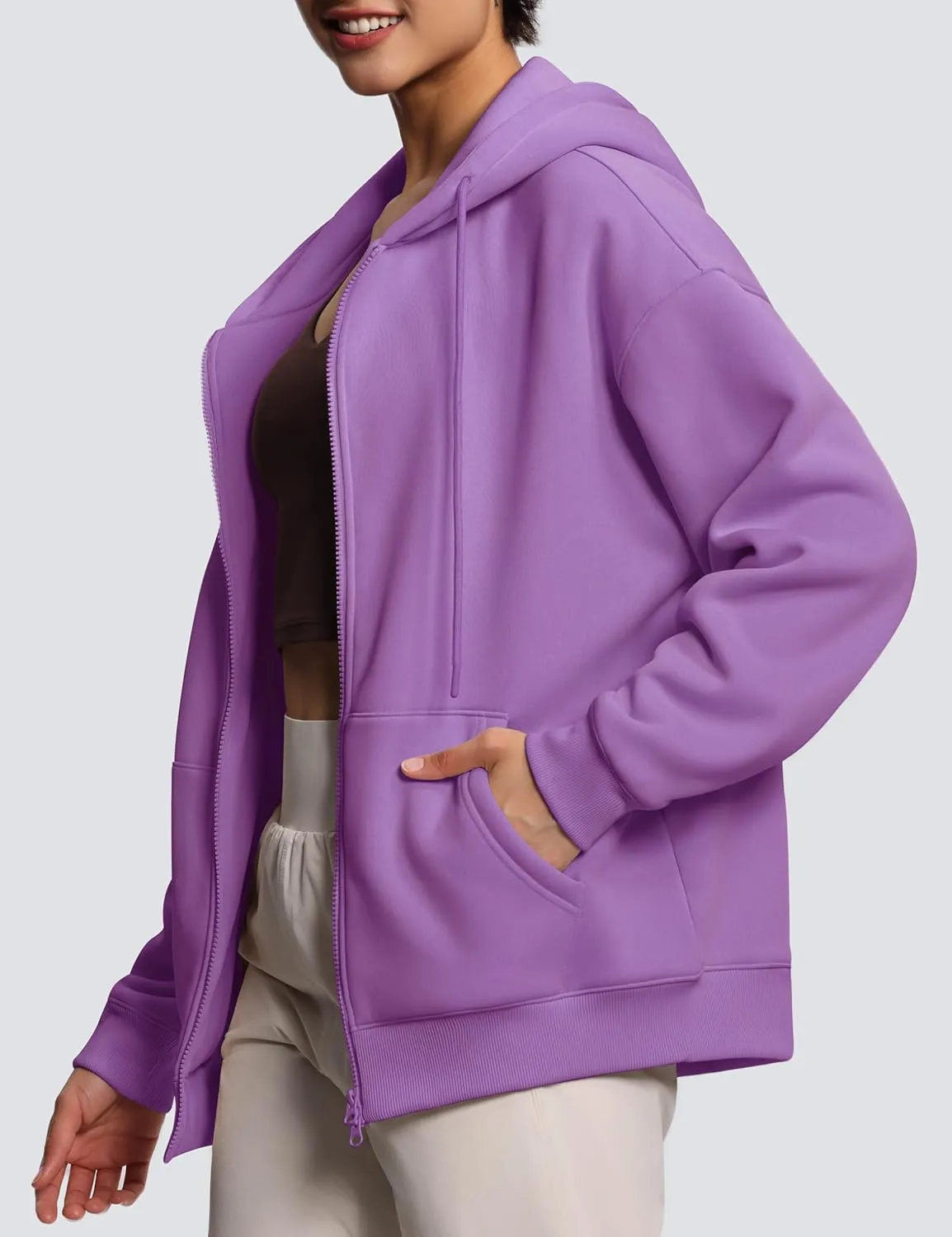 THE GYM PEOPLE Womens Oversized Fleece Hoodies Full-Zip Workout Lounge Hooded Coats Fall Tops with Pockets Drawstring