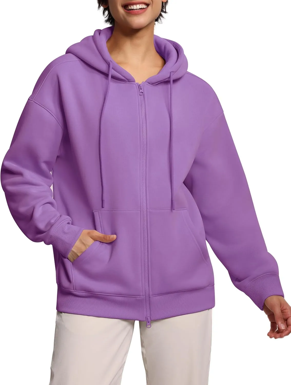 THE GYM PEOPLE Womens Oversized Fleece Hoodies Full-Zip Workout Lounge Hooded Coats Fall Tops with Pockets Drawstring
