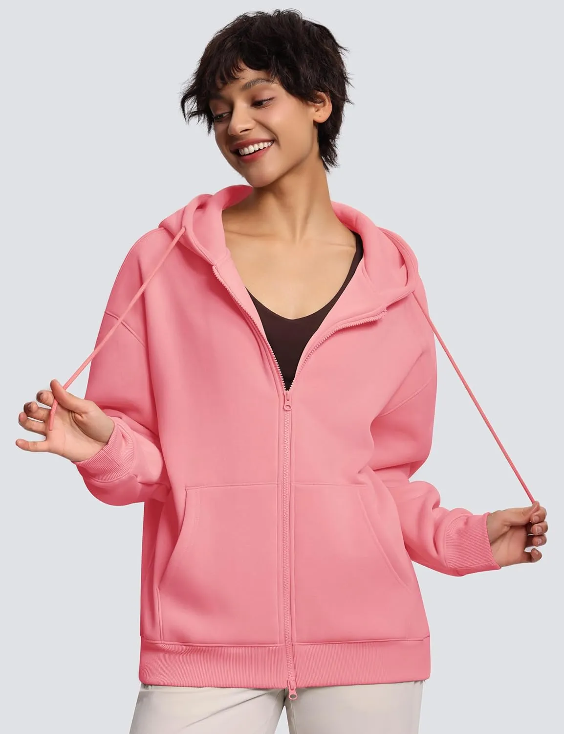 THE GYM PEOPLE Womens Oversized Fleece Hoodies Full-Zip Workout Lounge Hooded Coats Fall Tops with Pockets Drawstring