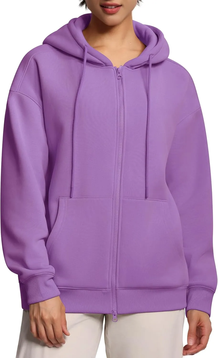 THE GYM PEOPLE Womens Oversized Fleece Hoodies Full-Zip Workout Lounge Hooded Coats Fall Tops with Pockets Drawstring