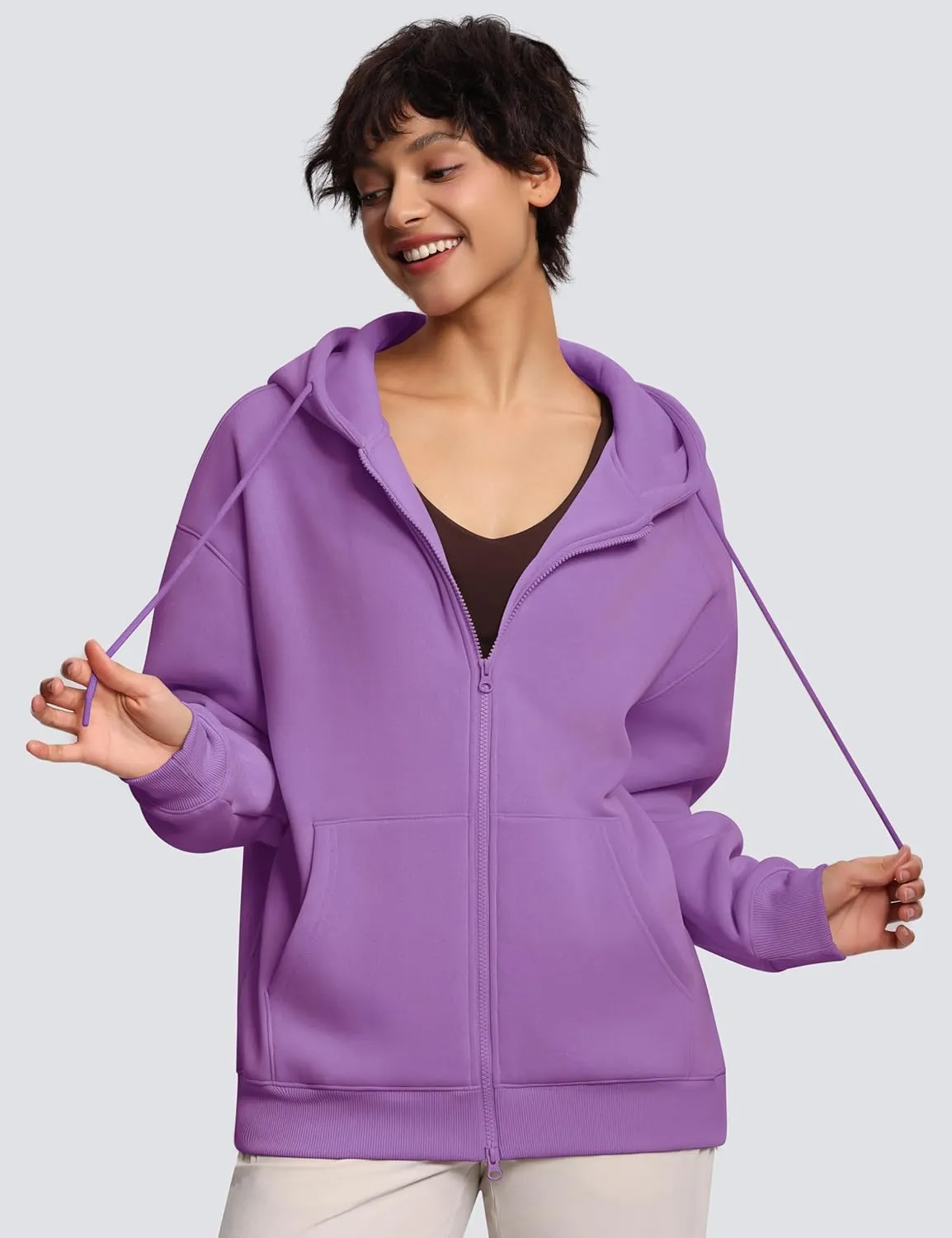THE GYM PEOPLE Womens Oversized Fleece Hoodies Full-Zip Workout Lounge Hooded Coats Fall Tops with Pockets Drawstring