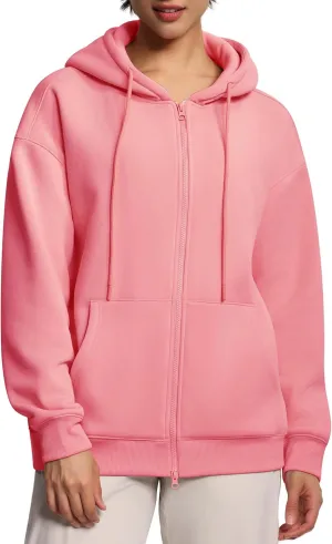 THE GYM PEOPLE Womens Oversized Fleece Hoodies Full-Zip Workout Lounge Hooded Coats Fall Tops with Pockets Drawstring
