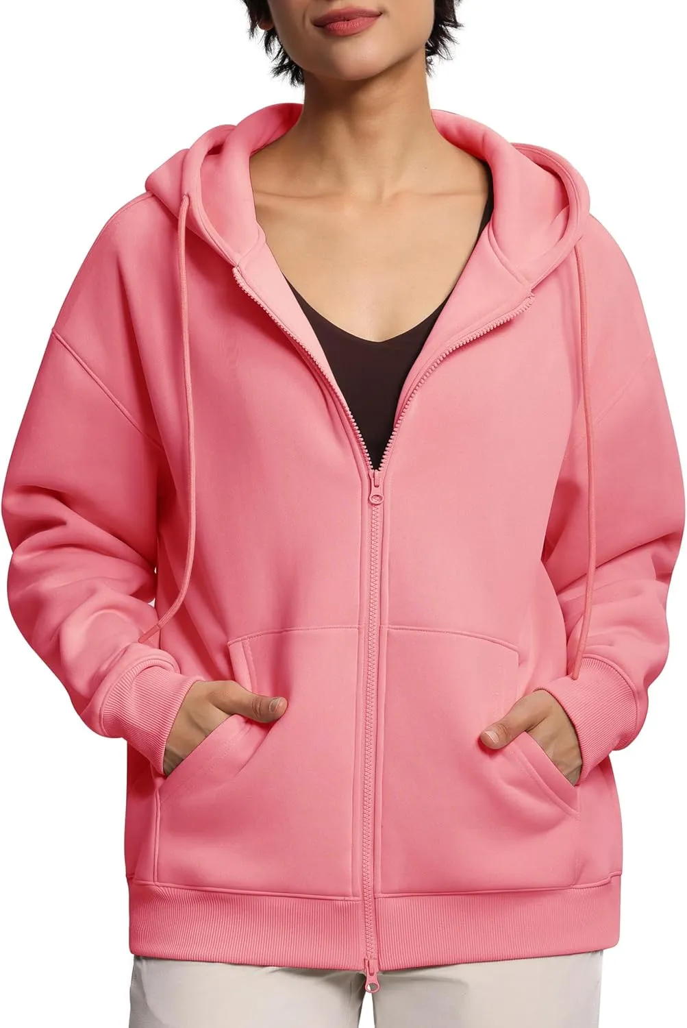 THE GYM PEOPLE Womens Oversized Fleece Hoodies Full-Zip Workout Lounge Hooded Coats Fall Tops with Pockets Drawstring
