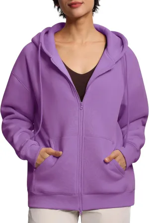 THE GYM PEOPLE Womens Oversized Fleece Hoodies Full-Zip Workout Lounge Hooded Coats Fall Tops with Pockets Drawstring