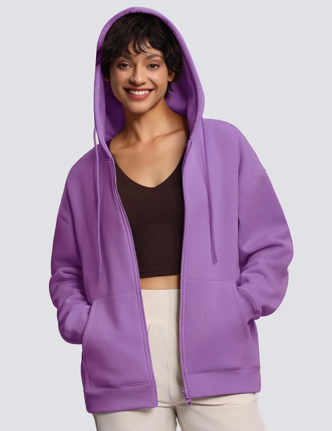 THE GYM PEOPLE Womens Oversized Fleece Hoodies Full-Zip Workout Lounge Hooded Coats Fall Tops with Pockets Drawstring