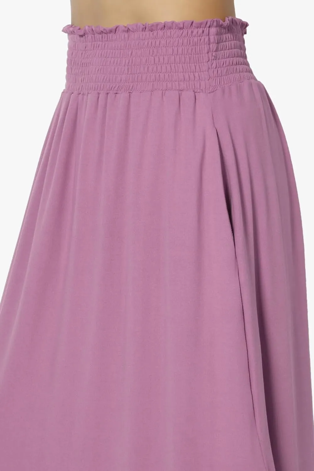 TheMogan Women's Smocked Waist Band Side Split Curved Hem Long Maxi Skirt with Pocket