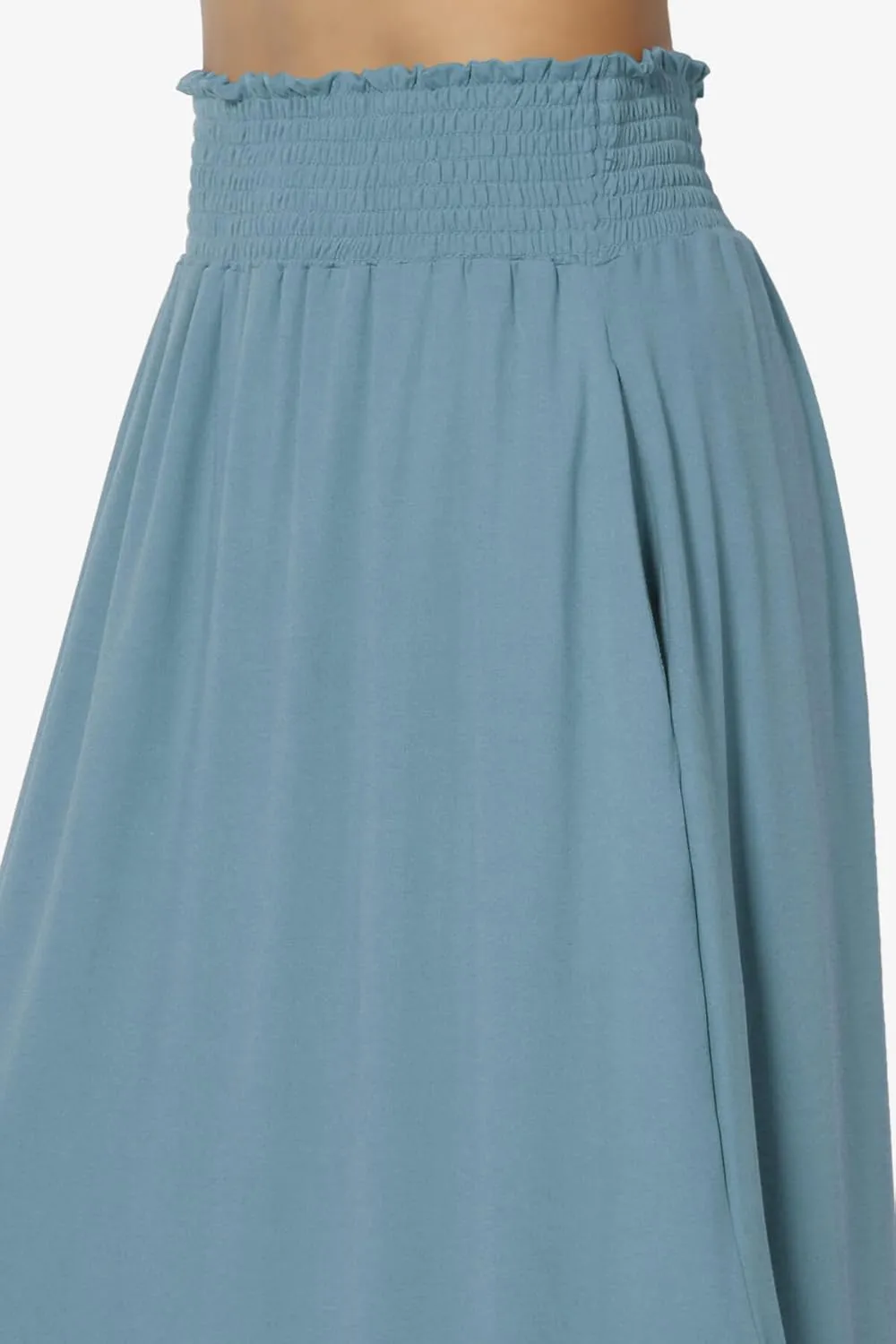 TheMogan Women's Smocked Waist Band Side Split Curved Hem Long Maxi Skirt with Pocket