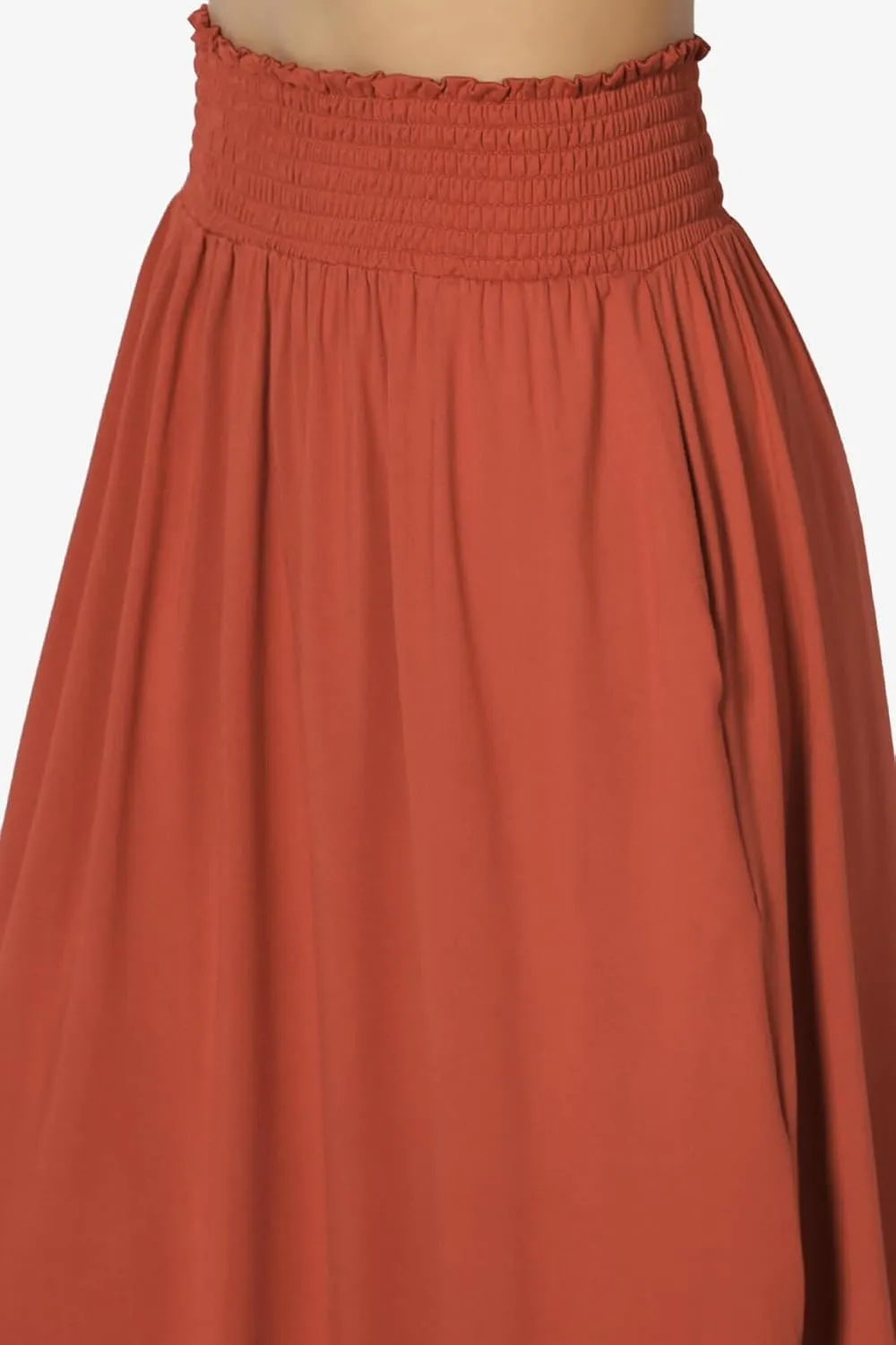 TheMogan Women's Smocked Waist Band Side Split Curved Hem Long Maxi Skirt with Pocket
