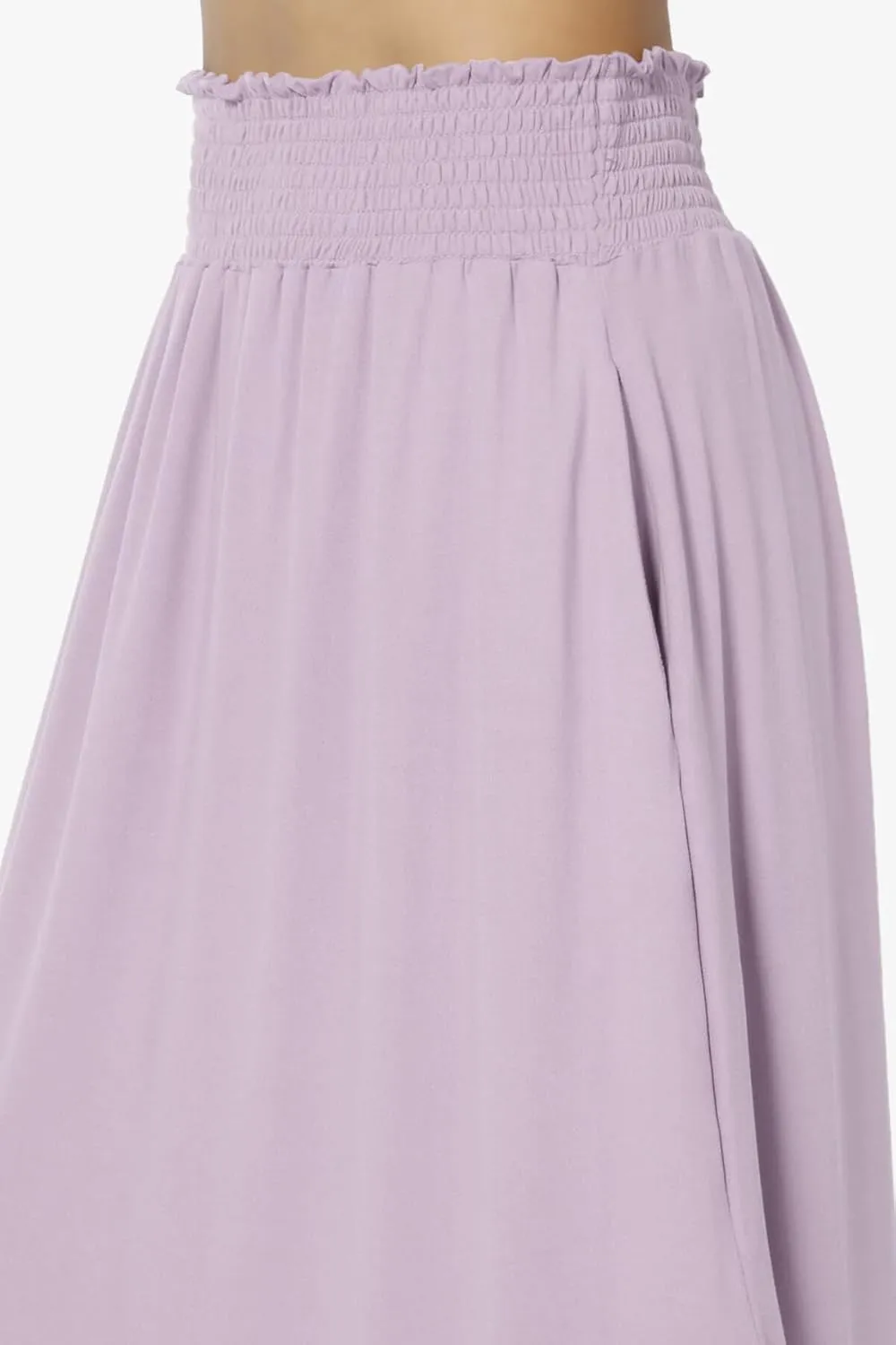 TheMogan Women's Smocked Waist Band Side Split Curved Hem Long Maxi Skirt with Pocket