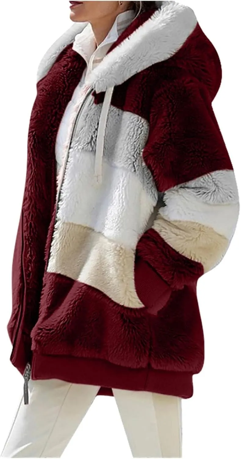 TIAFORD Women's Sherpa Jacket Fuzzy Fleece Zip Up Hoodie Oversized Jackets Winter Warm Fluffy Coat with Pockets