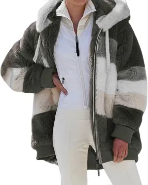 TIAFORD Women's Sherpa Jacket Fuzzy Fleece Zip Up Hoodie Oversized Jackets Winter Warm Fluffy Coat with Pockets