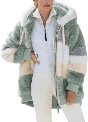 TIAFORD Women's Sherpa Jacket Fuzzy Fleece Zip Up Hoodie Oversized Jackets Winter Warm Fluffy Coat with Pockets