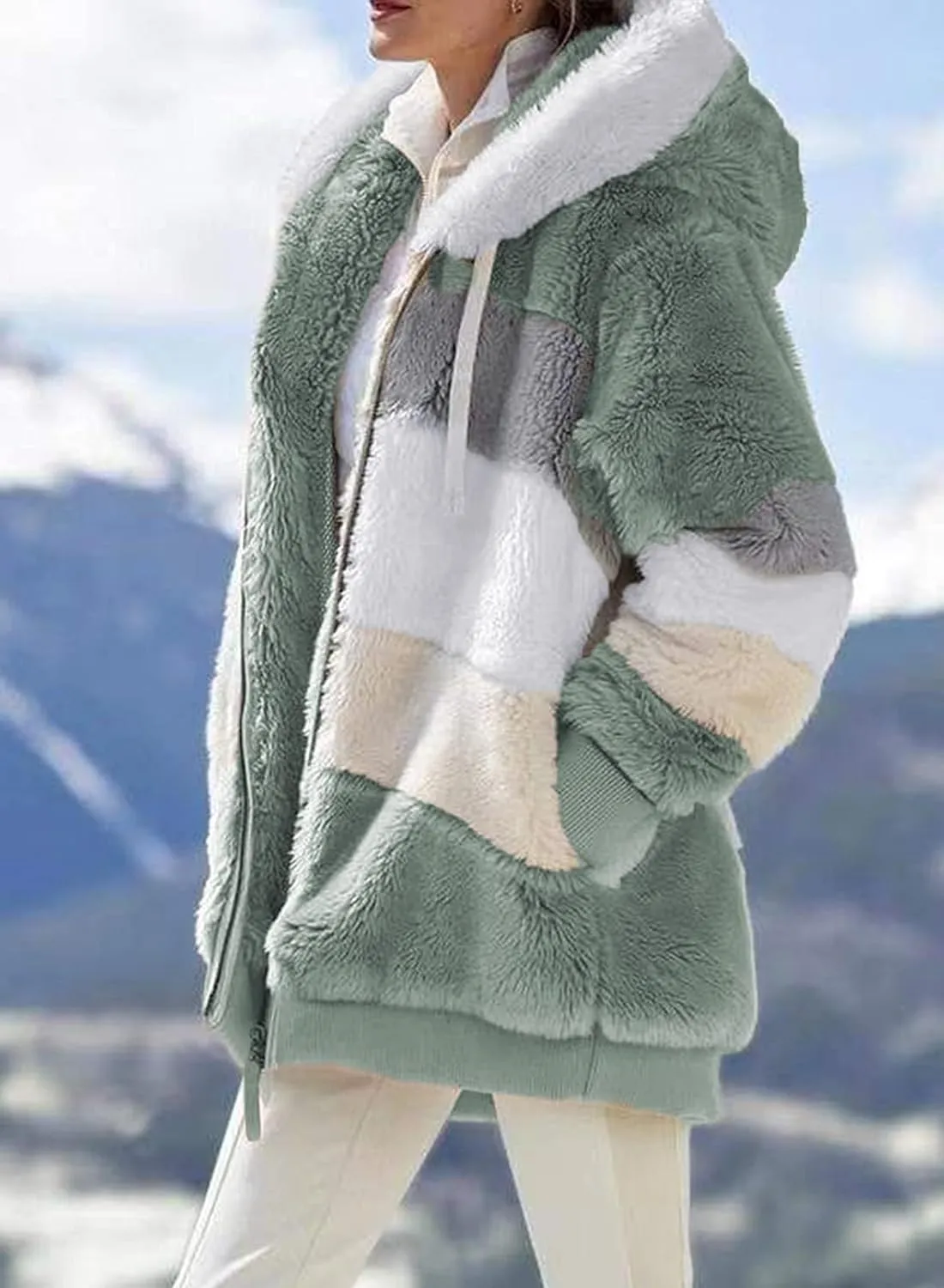 TIAFORD Women's Sherpa Jacket Fuzzy Fleece Zip Up Hoodie Oversized Jackets Winter Warm Fluffy Coat with Pockets