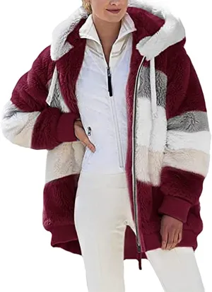 TIAFORD Women's Sherpa Jacket Fuzzy Fleece Zip Up Hoodie Oversized Jackets Winter Warm Fluffy Coat with Pockets