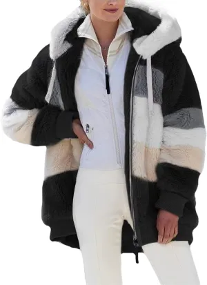 TIAFORD Women's Sherpa Jacket Fuzzy Fleece Zip Up Hoodie Oversized Jackets Winter Warm Fluffy Coat with Pockets