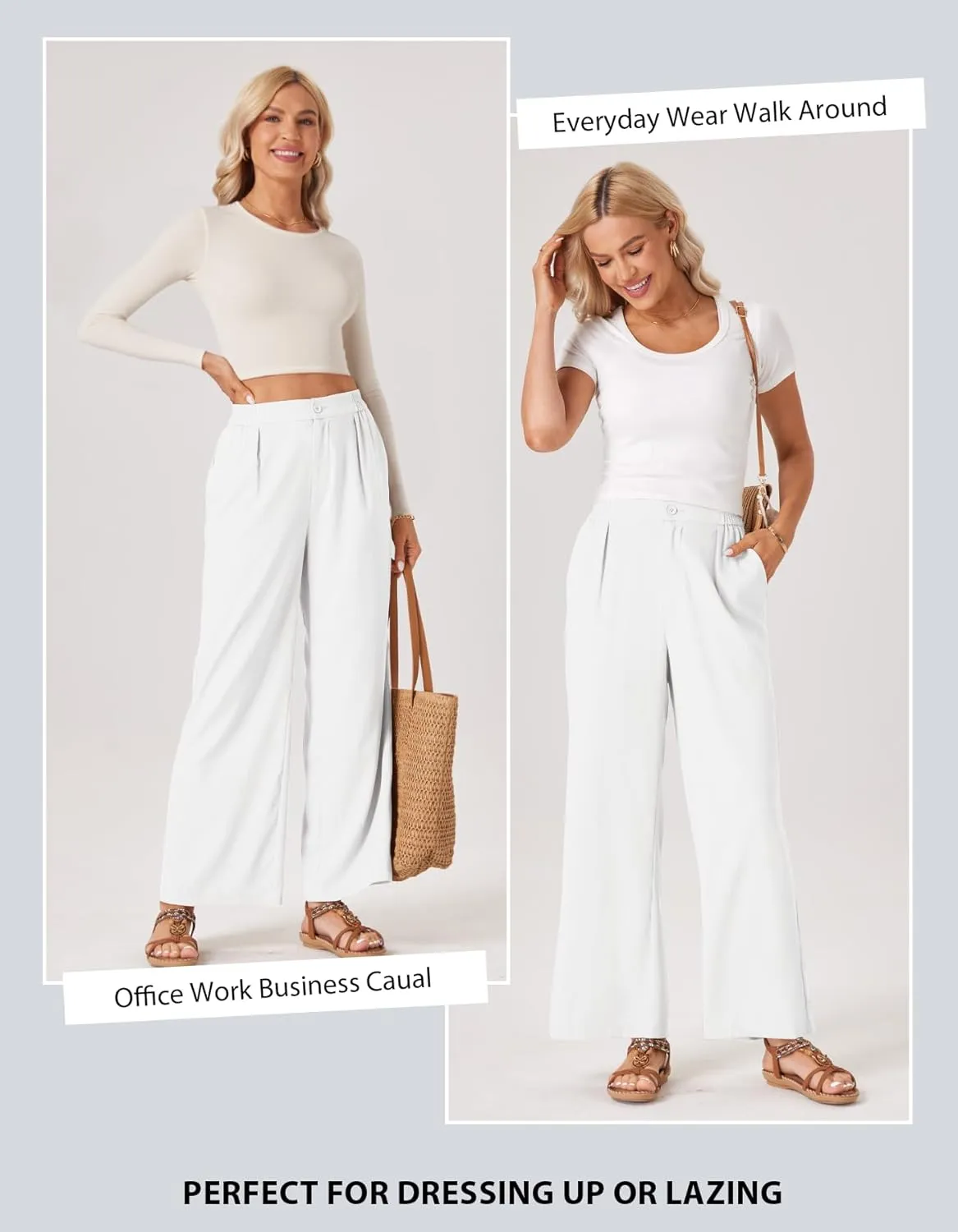 TOPYOGAS Womens Summer Linen Boho Wide Leg Casual Pants Palazzo Button High Waist Lounge Travel Vacation Outfits