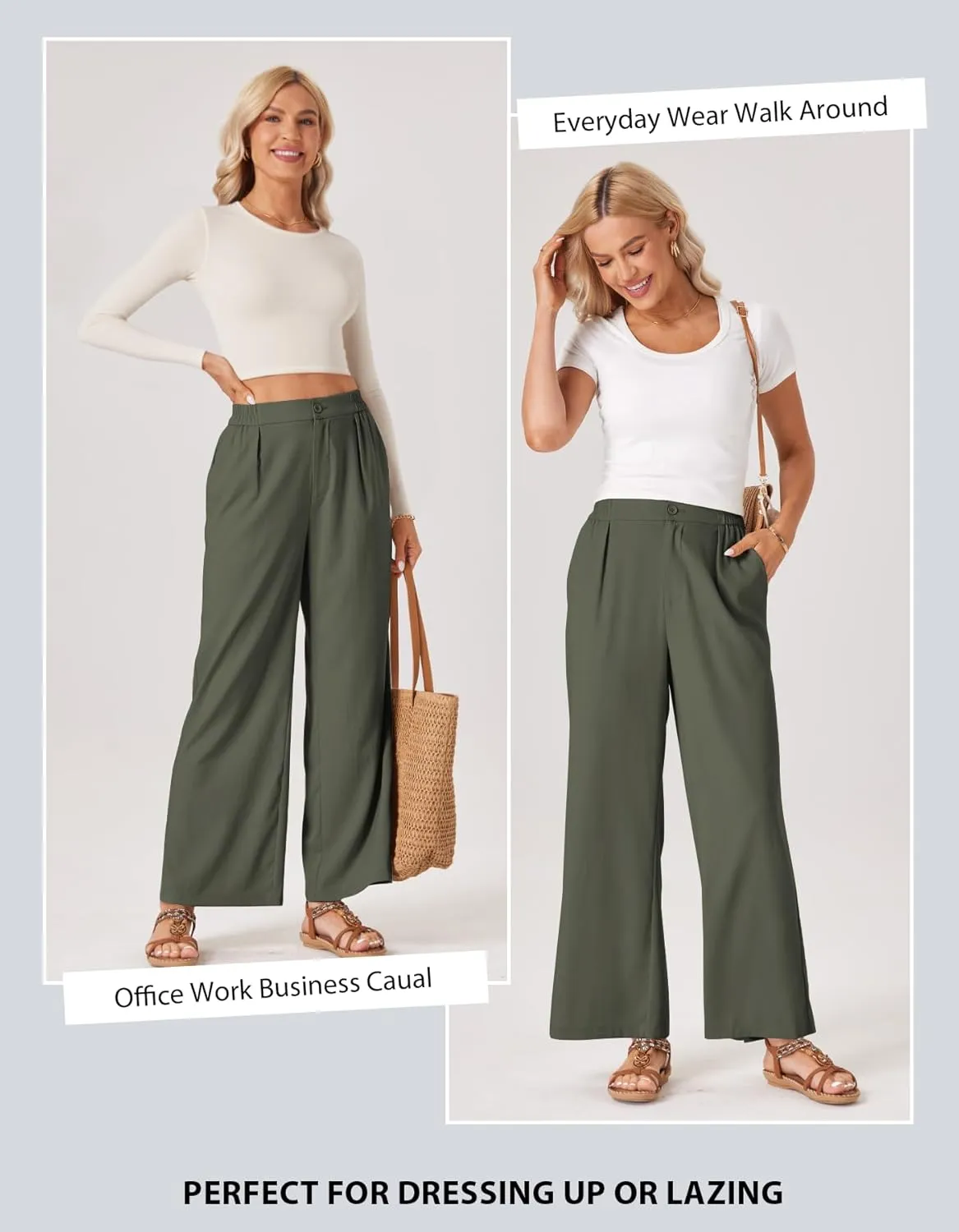 TOPYOGAS Womens Summer Linen Boho Wide Leg Casual Pants Palazzo Button High Waist Lounge Travel Vacation Outfits