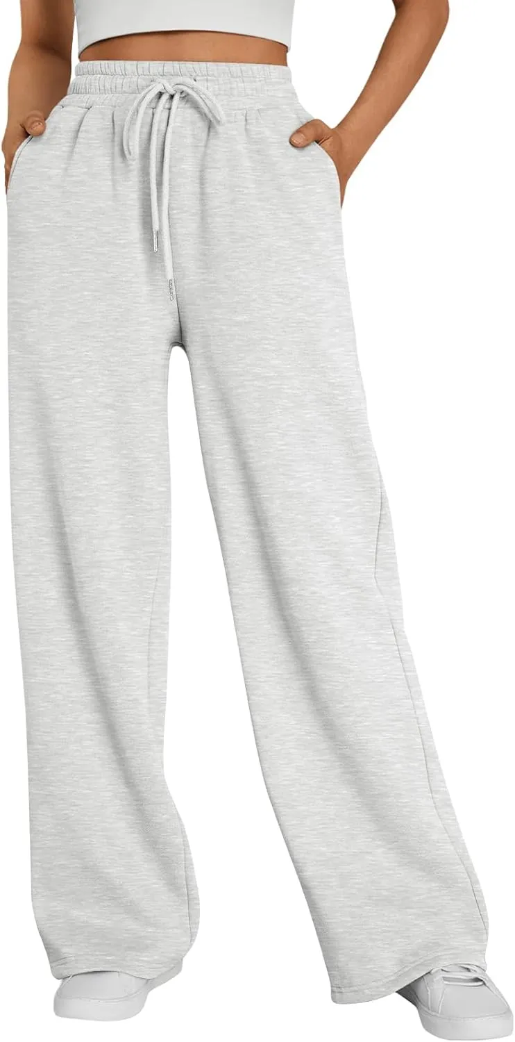 Trendy Queen Womens Wide Leg Sweatpants High Waisted Baggy Lounge Pants Drawstring Athletic Flared Joggers with Pockets