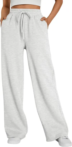 Trendy Queen Womens Wide Leg Sweatpants High Waisted Baggy Lounge Pants Drawstring Athletic Flared Joggers with Pockets