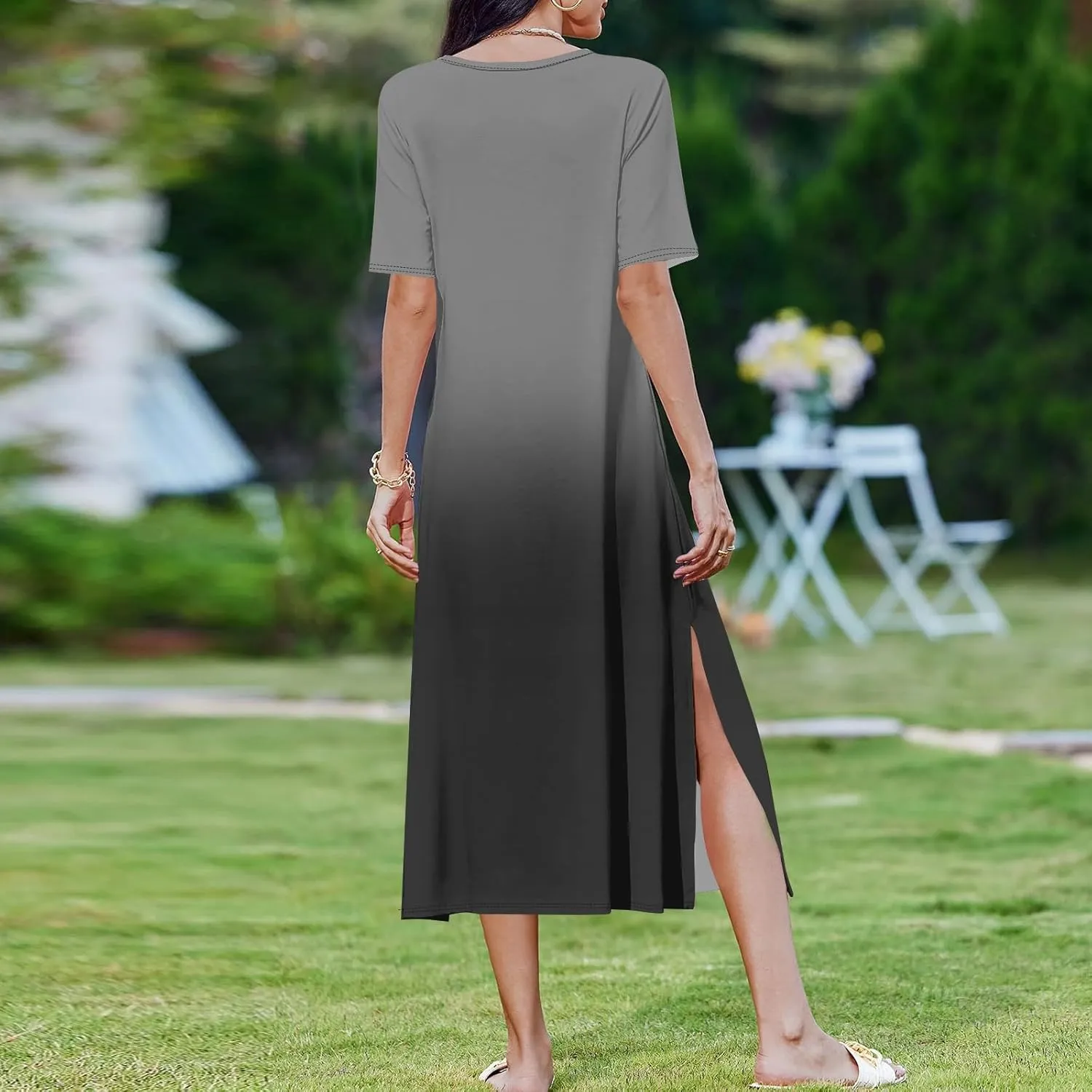 Tshirt Dress Women with Pockets Short Sleeve Side Slit Summer Midi Dresses Scoop Neck Beach Vacation Dresses