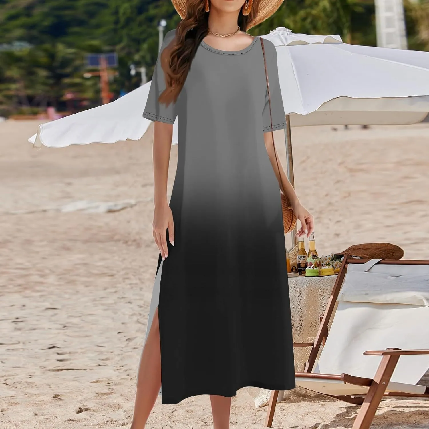 Tshirt Dress Women with Pockets Short Sleeve Side Slit Summer Midi Dresses Scoop Neck Beach Vacation Dresses