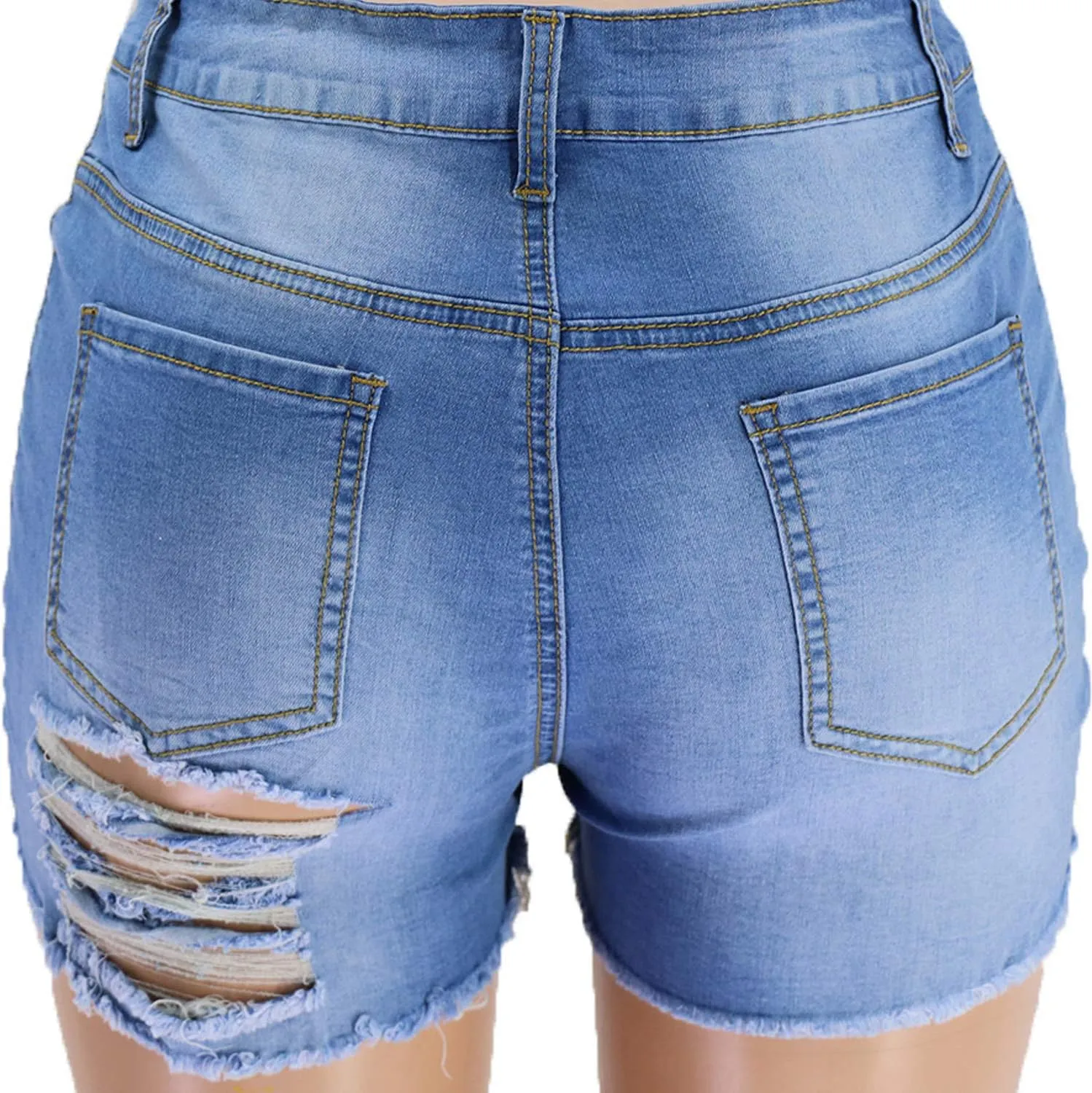 Tulucky Womens Mid Waist Denim Shorts Ripped Hole Juniors Short Jeans