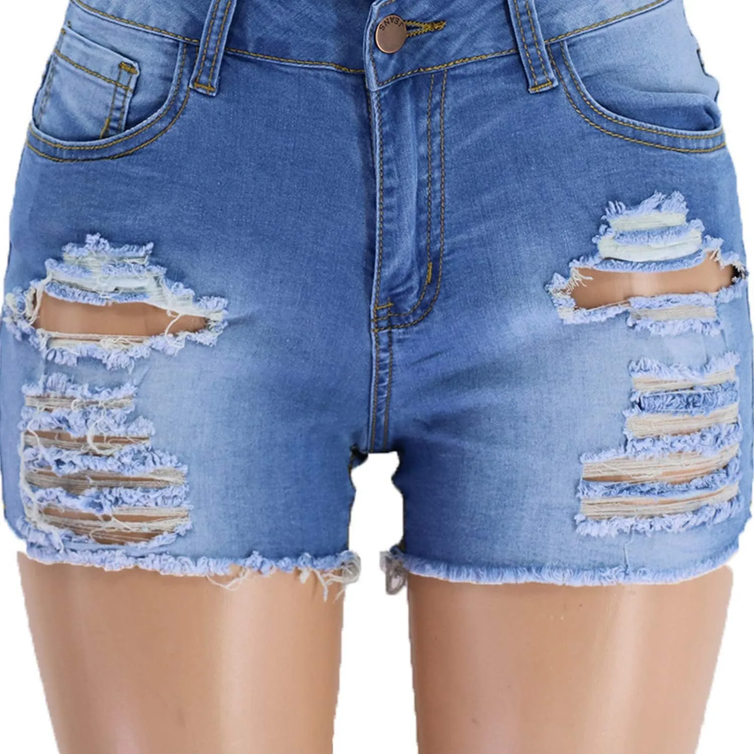 Tulucky Womens Mid Waist Denim Shorts Ripped Hole Juniors Short Jeans