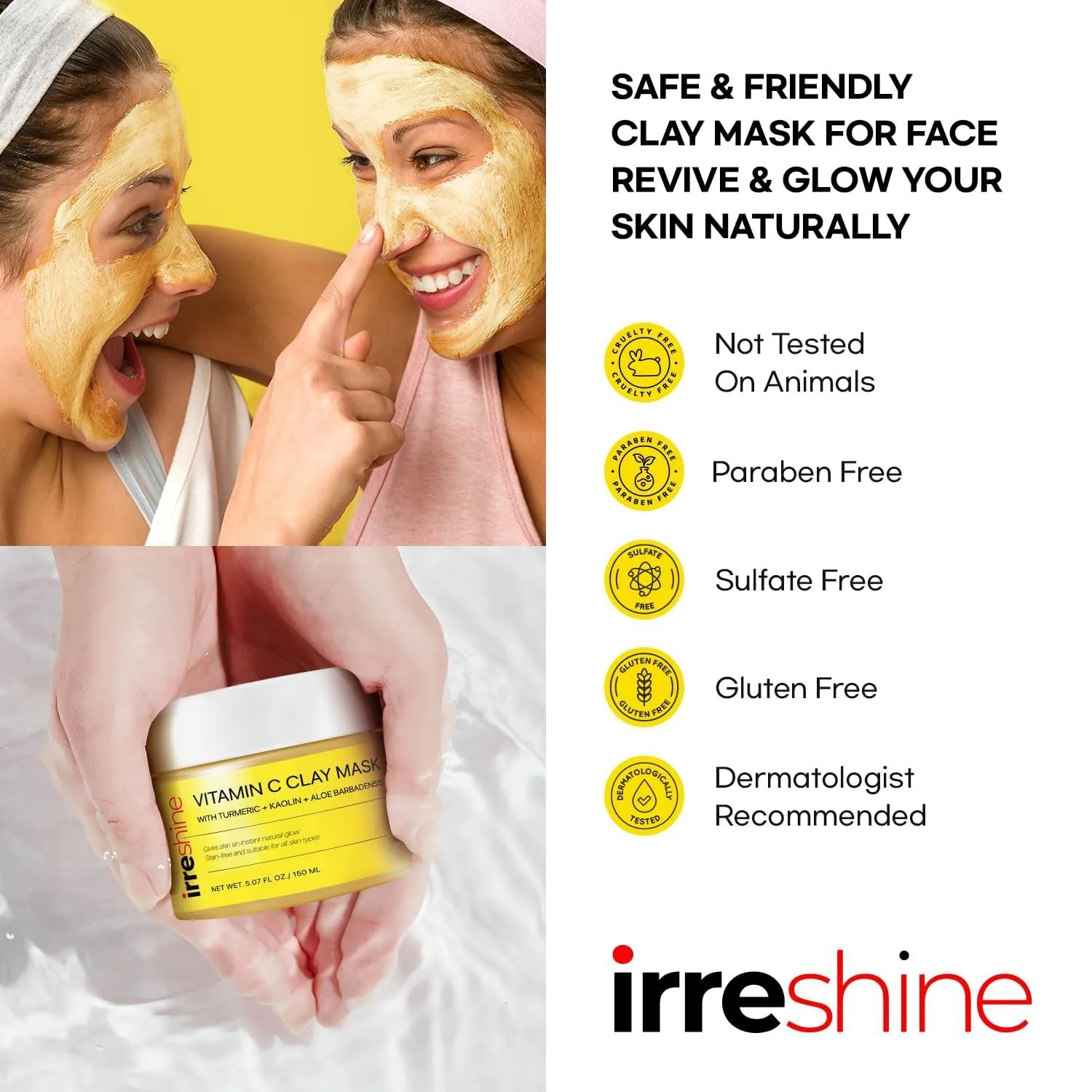 Turmeric Vitamin C Clay Mask: Turmeric Face Mask Vitamin C Clay Mask Clay Mask for Face Clay Face Mask - Vitamin C Clay Mask with Turmeric Vitamin C Face Mask 5.07Oz/150Ml
