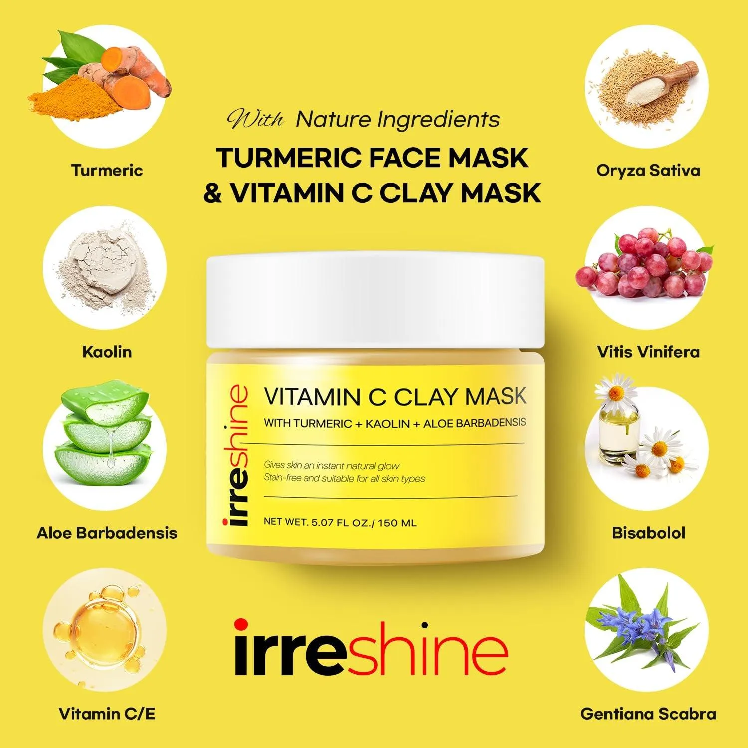 Turmeric Vitamin C Clay Mask: Turmeric Face Mask Vitamin C Clay Mask Clay Mask for Face Clay Face Mask - Vitamin C Clay Mask with Turmeric Vitamin C Face Mask 5.07Oz/150Ml
