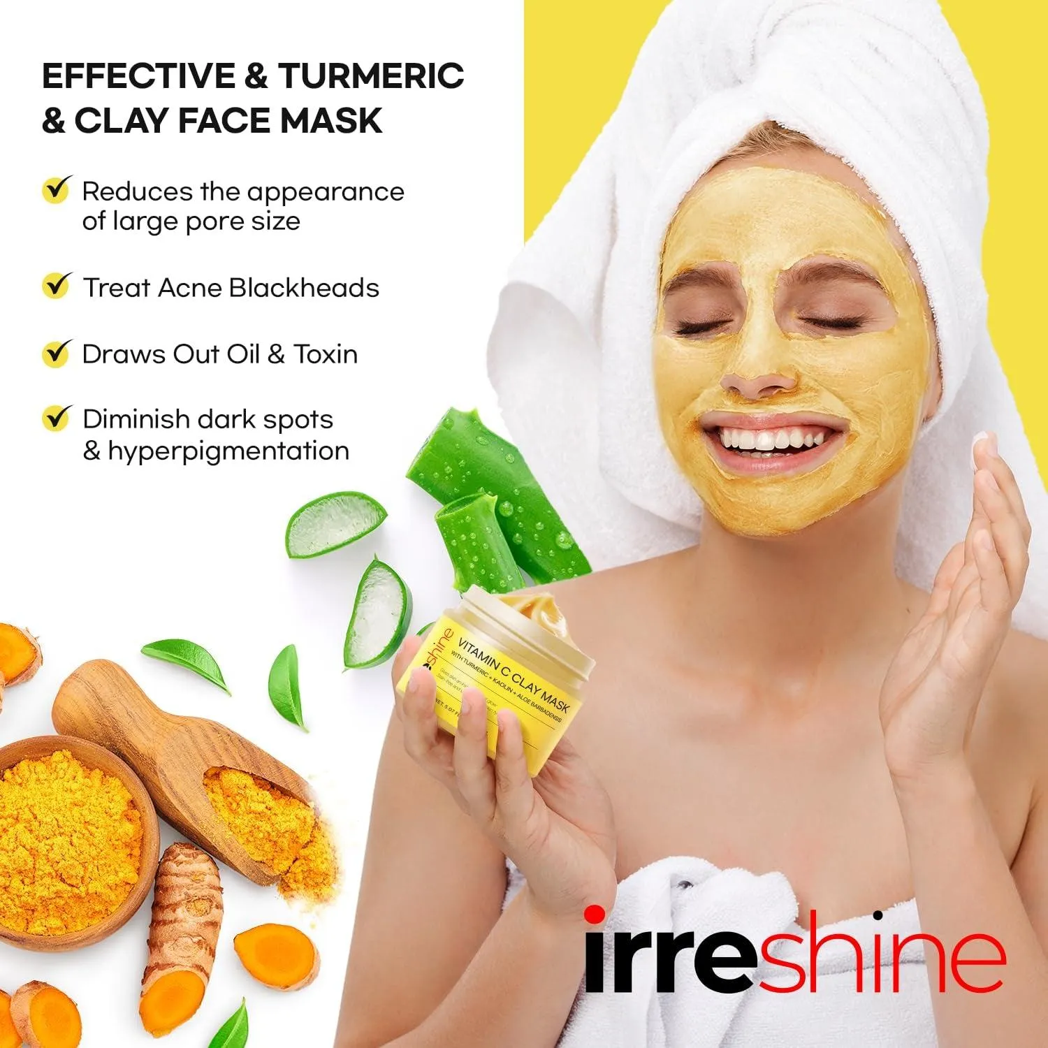 Turmeric Vitamin C Clay Mask: Turmeric Face Mask Vitamin C Clay Mask Clay Mask for Face Clay Face Mask - Vitamin C Clay Mask with Turmeric Vitamin C Face Mask 5.07Oz/150Ml