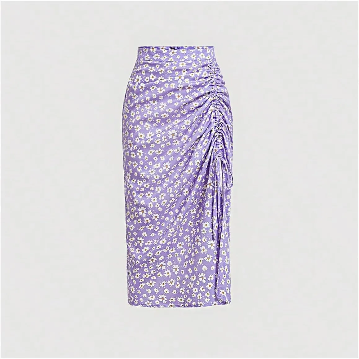 Verdusa Women's Ditsy Floral Print Ruched Skirt Split Thigh Casual Long Skirts