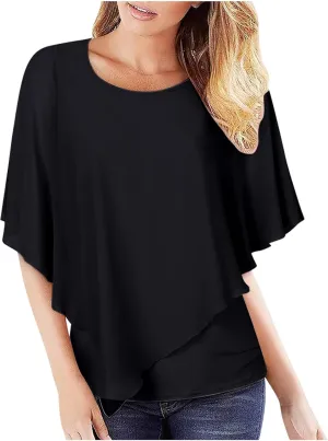 White Dress Women Crewneck Short Sleeve Batwing Sleeve Casual Fashion Sexy Shirts for Women Summer Tops