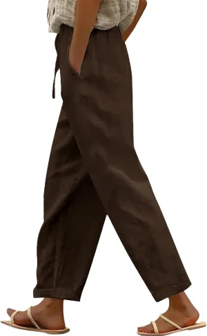 Wide Leg Linen Pants for Women Cropped Pants Cotton Linen High Waisted Trousers Loose Summer Lounge Trousers