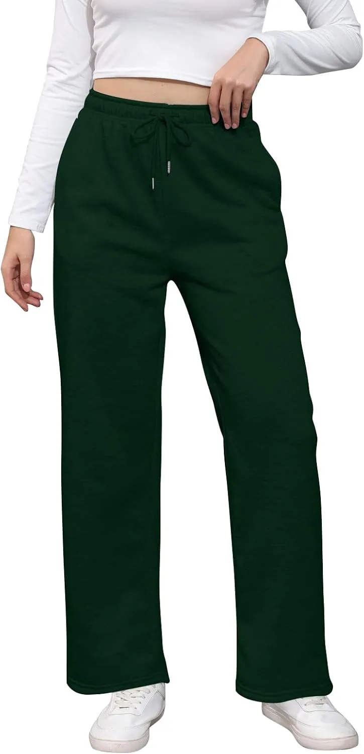 Wide Leg Sweat Pants for Womens High Waisted Fleece Sweatpants with Pockets Y2k Baggy Comfy Athletic Jogger Pants