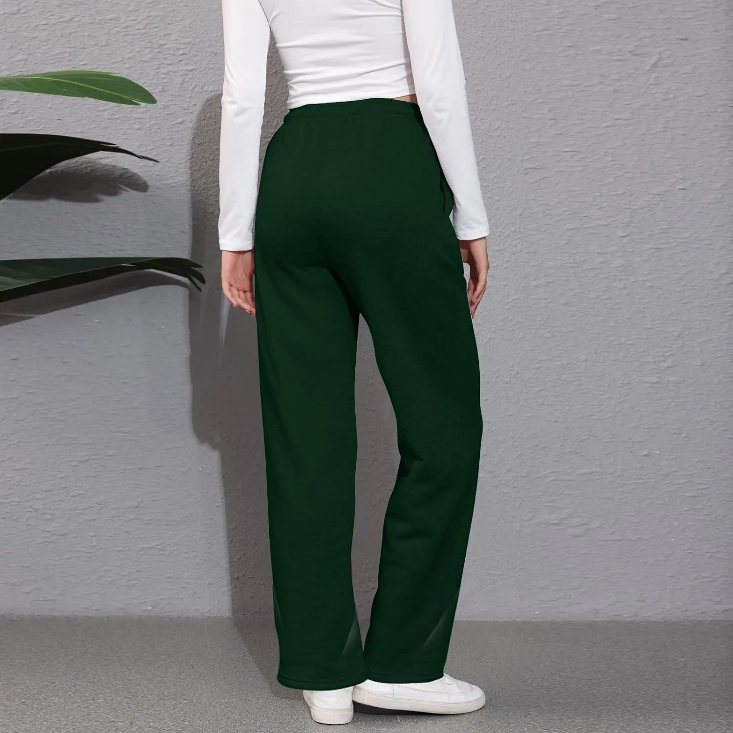 Wide Leg Sweat Pants for Womens High Waisted Fleece Sweatpants with Pockets Y2k Baggy Comfy Athletic Jogger Pants