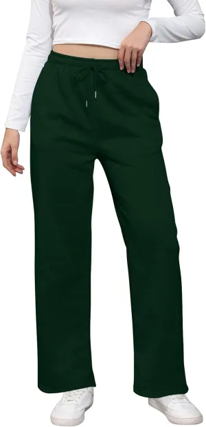 Wide Leg Sweat Pants for Womens High Waisted Fleece Sweatpants with Pockets Y2k Baggy Comfy Athletic Jogger Pants