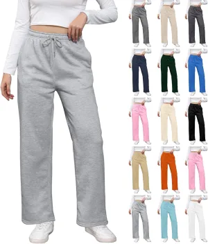 Wide Leg Sweat Pants for Womens High Waisted Fleece Sweatpants with Pockets Y2k Baggy Comfy Athletic Jogger Pants