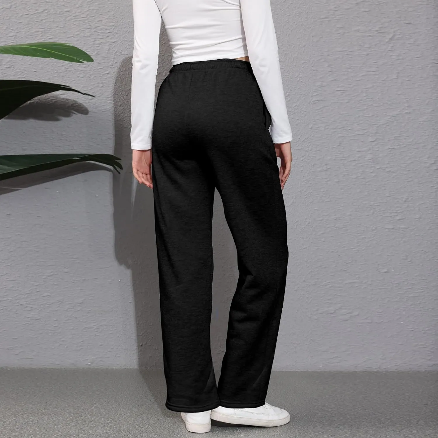 Wide Leg Sweat Pants for Womens High Waisted Fleece Sweatpants with Pockets Y2k Baggy Comfy Athletic Jogger Pants