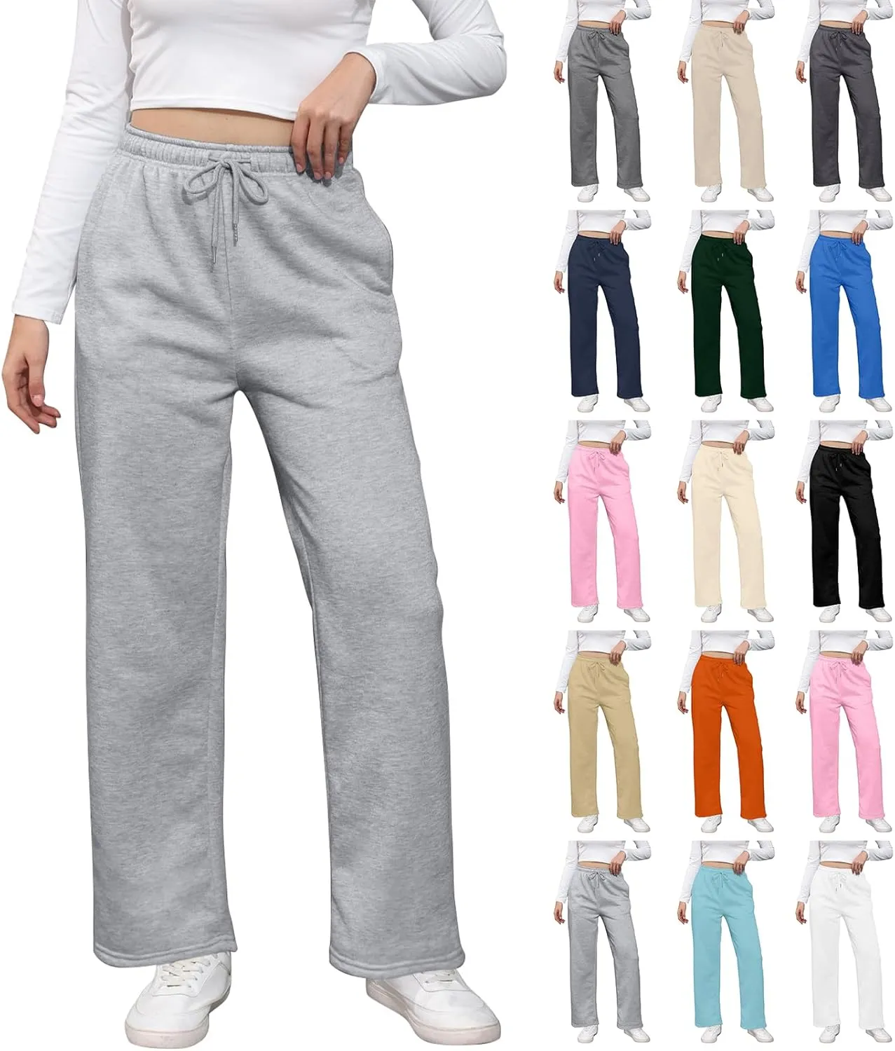 Wide Leg Sweat Pants for Womens High Waisted Fleece Sweatpants with Pockets Y2k Baggy Comfy Athletic Jogger Pants